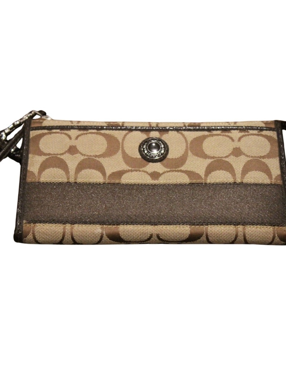 Coach Signature Canvas Wristlet in Khaki/Brown
